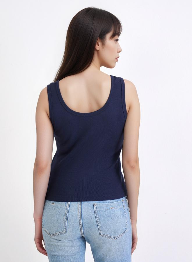 Styli Navy Fitted Embroidered Tank - Image 4